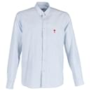 AMI Paris Ami de Coeur Logo Striped Button-down Shirt in Light Blue and White Cotton - Ami Paris