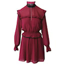 Pinko Pleated High Collar Dress in Burgundy Polyester