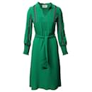 Ba&Sh Pleated Long Sleeve Midi Dress in Green Viscose