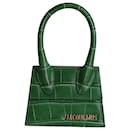 Jacquemus Croc Embossed Le Chiquito Mini Bag in Green Leather