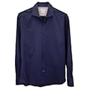 Brunello Cucinelli Camisa Slim Fit em Algodão Azul Marinho