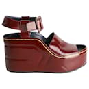 Celine Ankle Strap Wedge Sandals in Burgundy Patent Leather - Céline