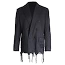Alexander Wang Distressed Hem Double-Breasted Blazer in Black Cotton