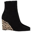 Giuseppe Zanotti Kristen Leopard Heel Ankle Boots in Black Suede