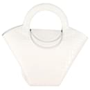 Bottega Veneta Croco-embossed Medium Doll Bag in White Calfskin Leather