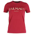 T-shirt Balmain con stampa logo metallizzato in cotone rosso