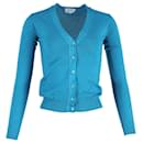 Prada V-neck Fitted Cardigan in Turquoise Cotton