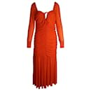 Ganni Textured Ruched Jersey Midi Dress in Orange Polyamide