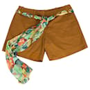 Missoni Brown Cotton w. Multicolor  Silk Foulard Belt Shorts Trousers Pants 44