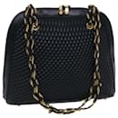 BALLY Quilted Chain Shoulder Bag Leather Navy Auth am4798 - Bally