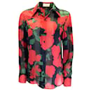 Saint Laurent negro / rojo / verde 2022 Camisa de seda con botones y estampado de rosas florales