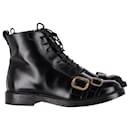Tod's Buckle Detail Lace-Up Ankle Boots in Black Calfskin Leather
