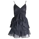 Victoria Beckham Sleeveless Scallop-Trimmed Ruffled Mini Dress in Black Polyester
