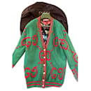 Cardigan de lã reversível com logotipo GUCCI “Guccighost”/Seda Tamanho XS/S