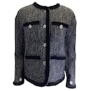 Rokh Black / Weiße Woll-Tweed-Jacke mit Samtbesatz - Autre Marque