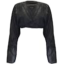 Urban Zen Navy Blue Cropped Long Sleeved Lambskin Suede Leather Jacket - Autre Marque
