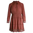Ulla Johnson Tie-Neck Crochet-Trimmed Mini Dress in Rust Cotton