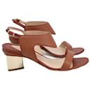 Nicholas Kirkwood Leda Block-Heel Sandals in Brown Leather