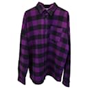 Palm Angels Oversized Logo Flannel Shirt In Purple Cotton