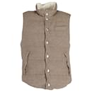 Brunello Cucinelli Reversible Down Vest Jacket in Beige Linen and Wool