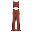 Reformation + Net Sustain Isle Bouclé Cropped Top And Wide-Leg Pants Set in Brown Organic Cotton