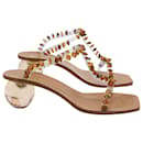 Cult Gaia Clio Bead Embellished Round Heel Sandals in Clear PVC