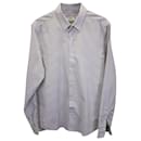 Ami Paris Striped Long Sleeve Dress Shirt in White and Navy Cotton
