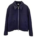 Ami Paris Padded Zipped Boxy Jacket in Navy Blue Wool