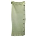 Balmain Button-Embellished Ribbed Stretch-Knit Midi Skirt in Lime Green Viscose
