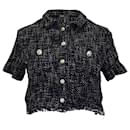 Maje Cropped Tweed Button-up Shirt In Black Organic Cotton