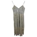 Self-Portrait Floral Embroidered Mesh Midi Dress in Grey Polyester - Self portrait