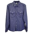 Brunello Cucinelli Western Shirt in Blue Cotton
