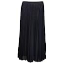 Fendi Pleated Perforated Midi Skirt in Navy Blue Mohair