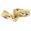 Cartier Gold Diamond Sapphire Ruby Hoop Earrings