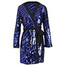 Rixo Striped Wrap Dress in Blue and Black Sequin - Autre Marque