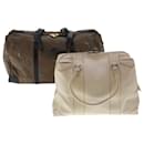 FENDI Hand Bag Boston Bag Leather 2Set Brown White Auth bs6797 - Fendi