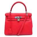 NEUF SAC A MAIN HERMES KELLY 28 CUIR RETOURNE CUIR TOGO ROUGE BANDOULIERE PURSE - Hermès