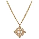 NEUF COLLIER CHANEL PENDENTIF LOGO CC STRASS METAL DORE 43/50 NECKLACE - Chanel