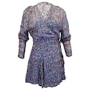 IRO Bustle - Mini-robe portefeuille florale à manches longues en viscose bleue - Iro