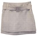 Maje Jikam Belted Checked Layered Mini Skirt in Beige Viscose