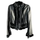 Schwarze Jitrois-Jacke aus Leder, Seide und Strass