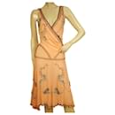 Temperley London Peach Silk Floral Beaded Embroidery Knee Dress size UK 10