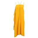 McQ Swallow Draped Drawstring Midi Dress in Yellow Acetate - Alexander Mcqueen