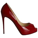 Christian Louboutin Very Prive Peep-Toe Pumps in Red Patent Leather