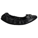 Miu Miu Chaussures plates flexibles ornées de pierres précieuses en cuir noir