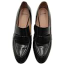 Jil Sander Navy Block-Heel Loafers in Black Leather