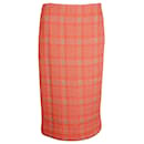 Dries Van Noten Check Knee-Length Skirt in Orange Polyamide Wool