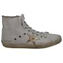 Golden Goose Francy Distressed High-Top Sneakers in White Canvas