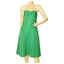 Zac Posen Grass Green Strapless Silk bustier Pleated Skirt midi dress size 8