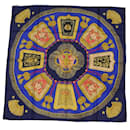 HERMES CARRE 90 Cachecol Poste et Cavalerie Seda Azul Auth bs6949 - Hermès